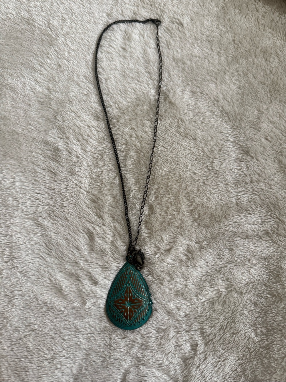 Teal Turquoise Teardrop Pendant Necklace Boho Black Gunmetal Statement